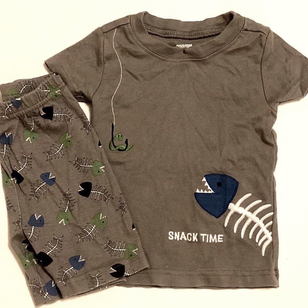 GYMBOREE Embroidered Fish "Snack Time" Shortie Pajamas/Gymmies ~ Sz 2T